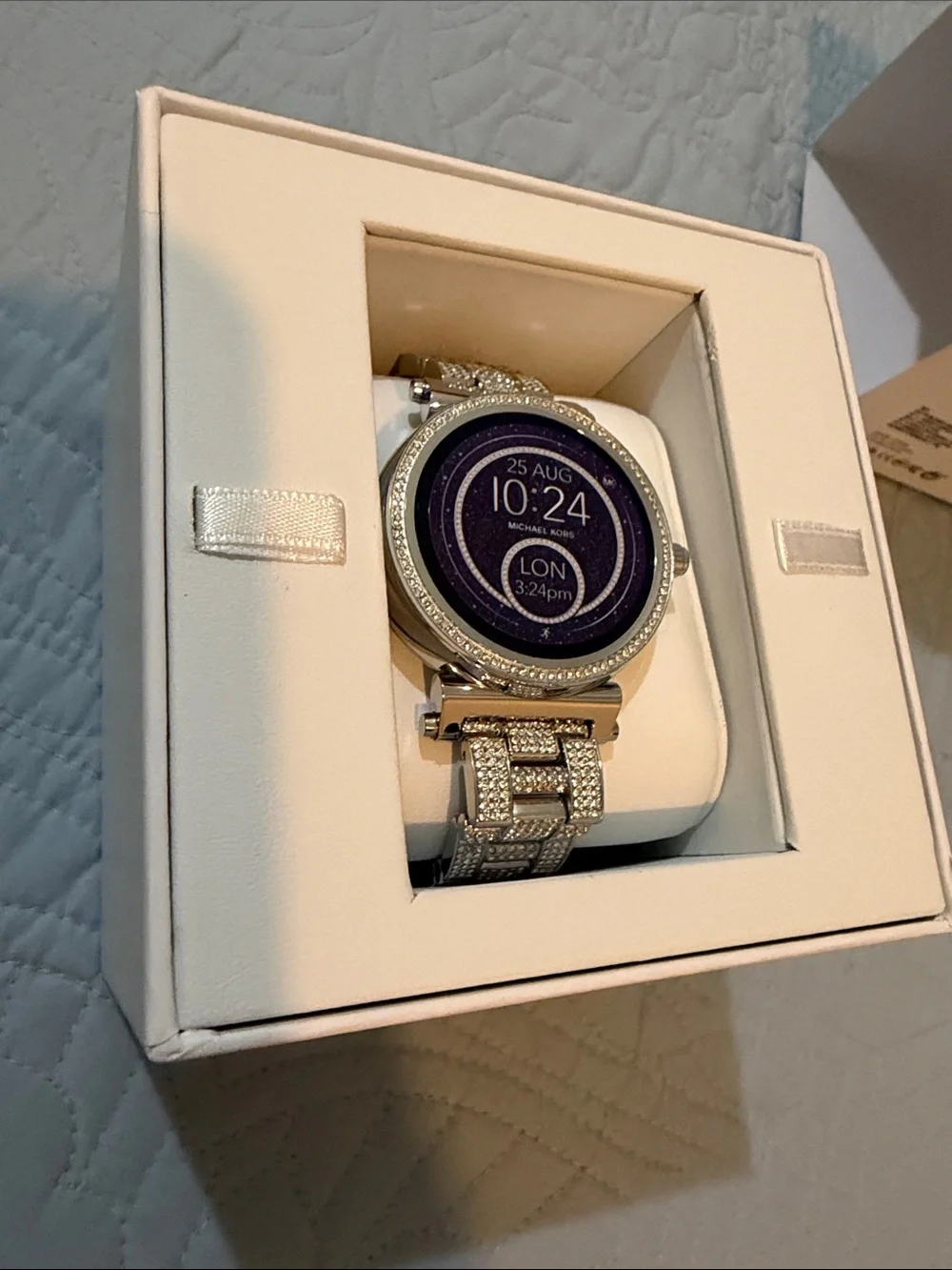Michael Kors Silver Smartwatch with Blue Digital Dial and Crystal Accents